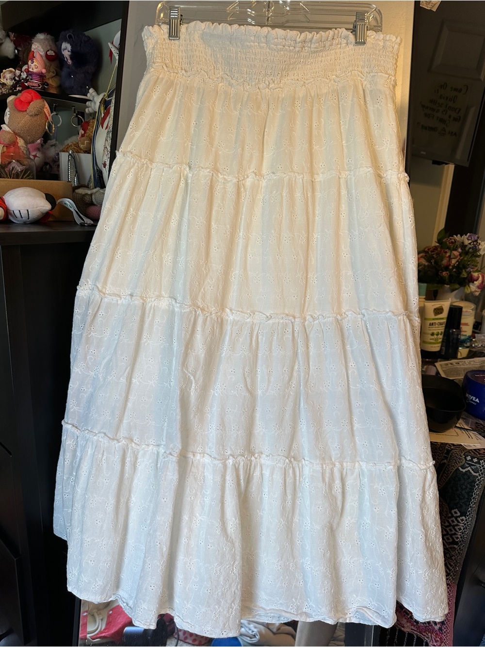 Aeropostale White Eyelet Tiered Maxi Cotton Skirt